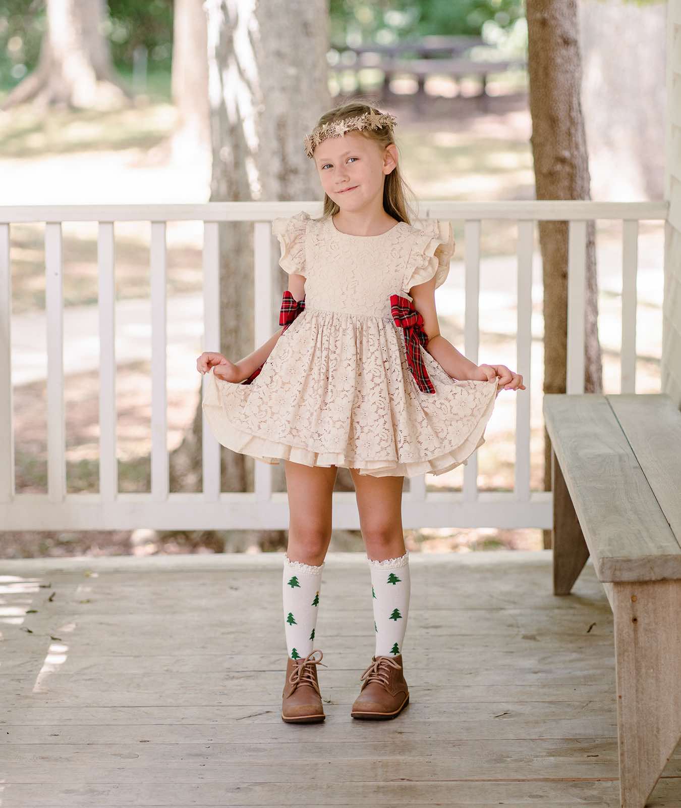 Abigail's Country Christmas lace pinafore - ready to ship