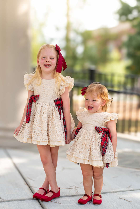 Abigail's Country Christmas lace pinafore - ready to ship