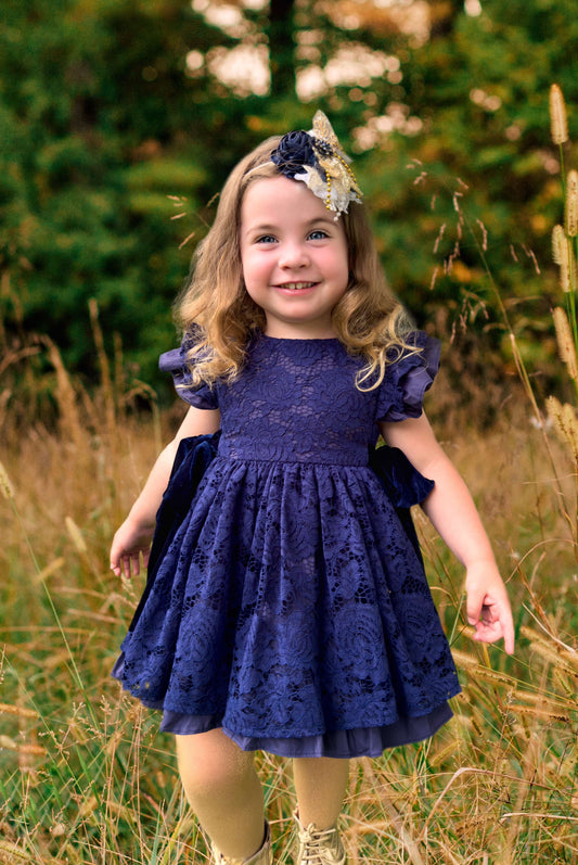 Ayala’s Navy Floral Lace Pinafore Dress-READY TO SHIP