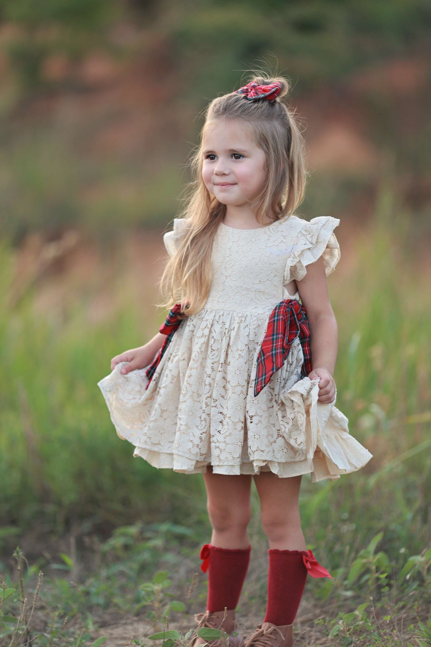 Abigail's Country Christmas lace pinafore - ready to ship