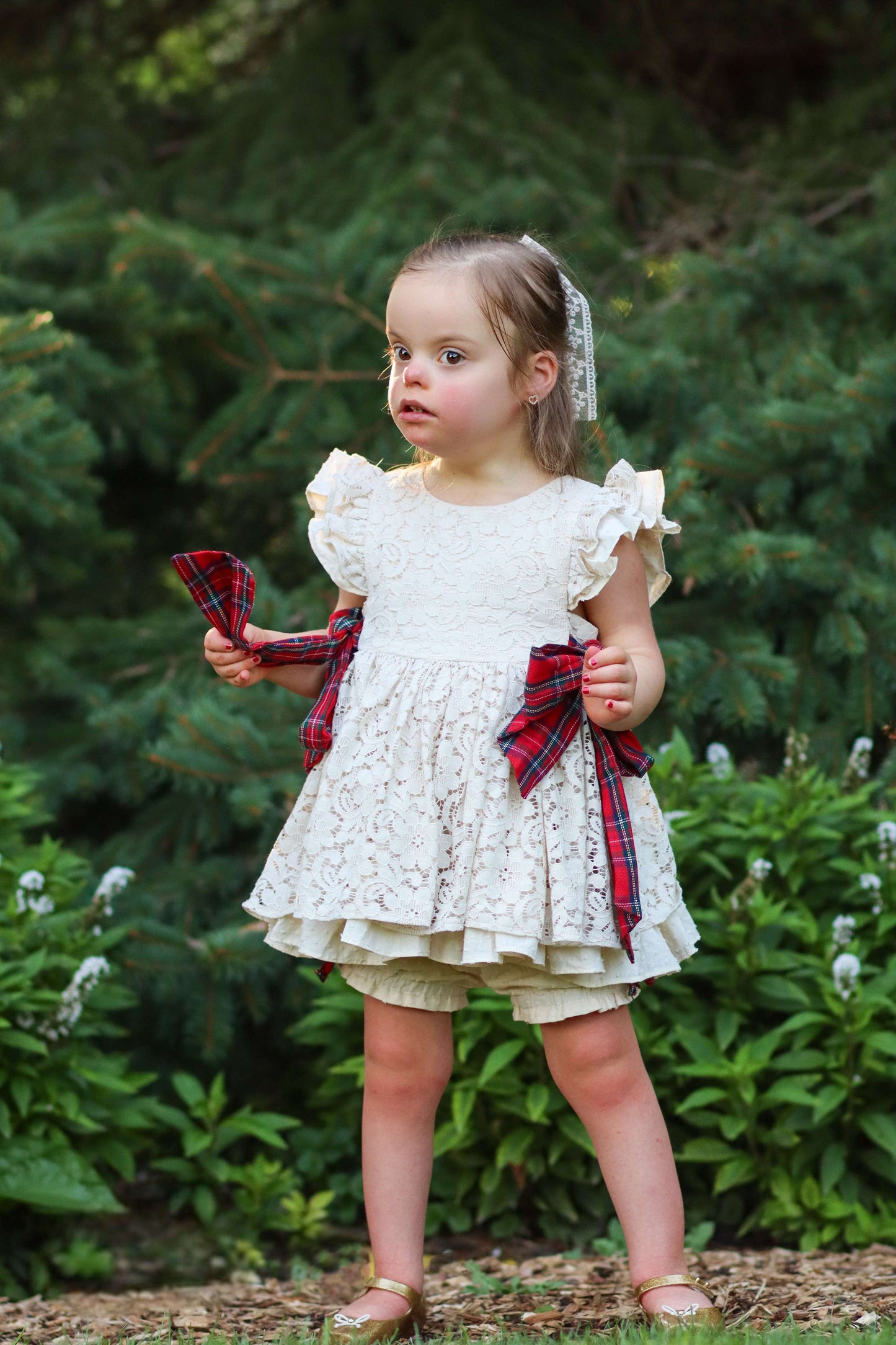 Abigail's Country Christmas lace pinafore - ready to ship