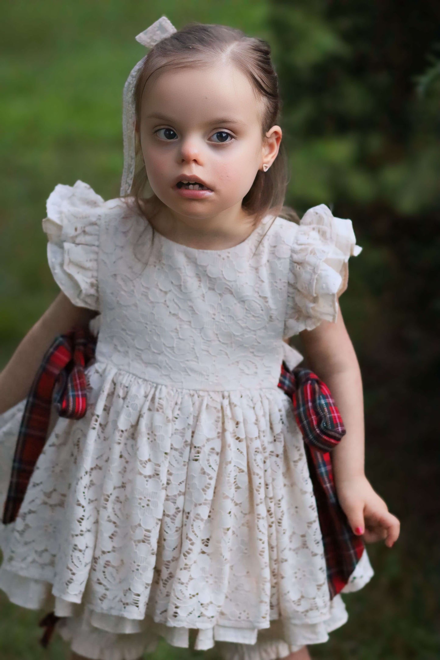 Abigail's Country Christmas lace pinafore - ready to ship