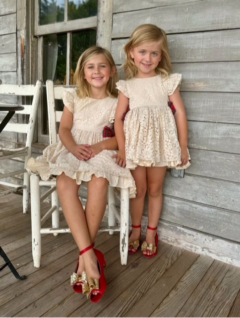 Abigail's Country Christmas lace pinafore - ready to ship