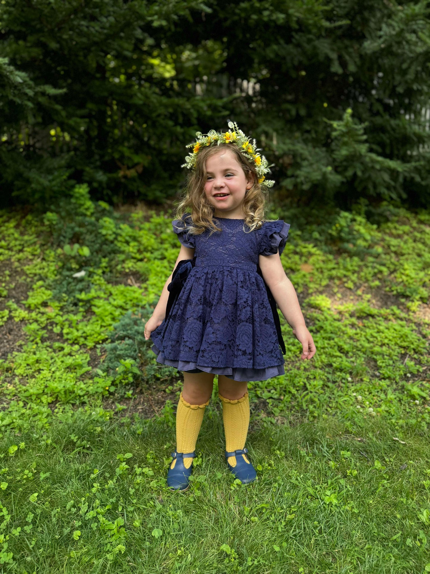 Ayalaโs Navy Floral Lace Pinafore Dress-READY TO SHIP