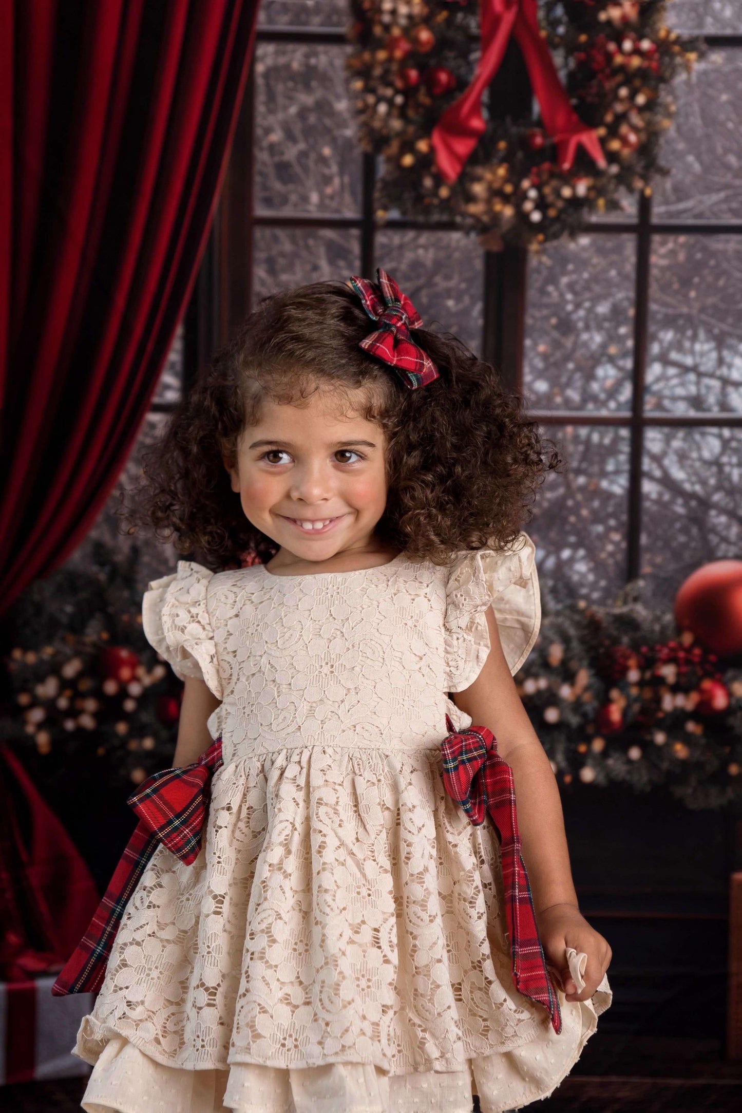 Abigail's Country Christmas lace pinafore - ready to ship