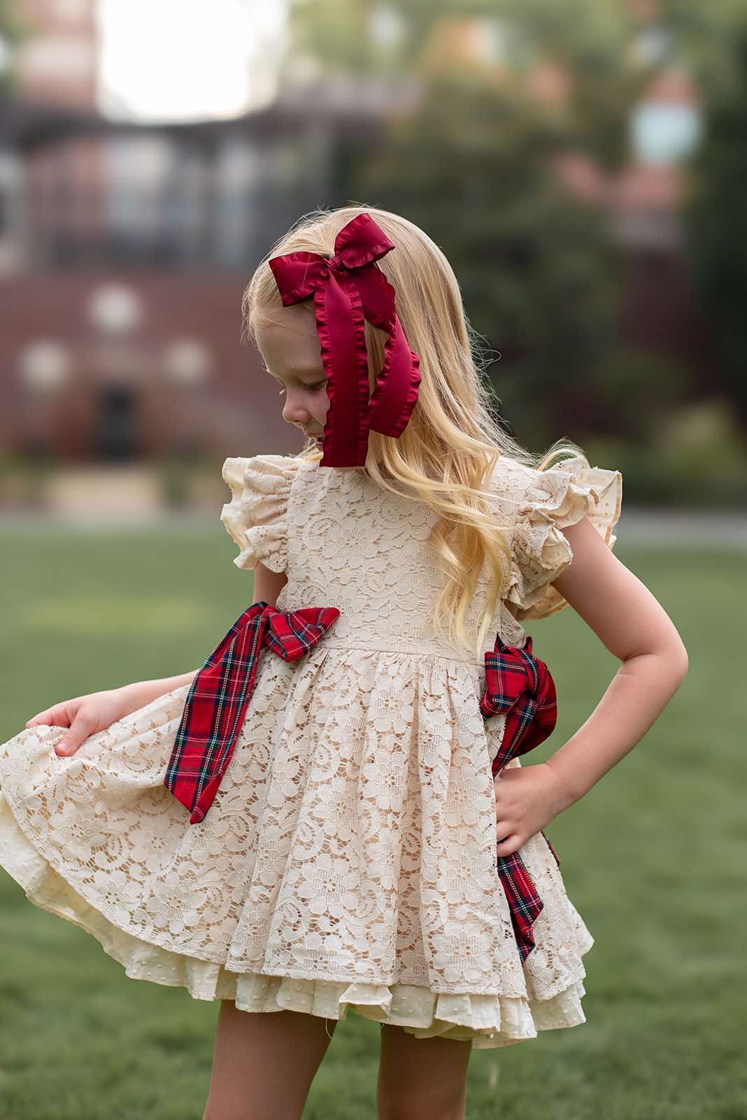 Abigail's Country Christmas lace pinafore - ready to ship