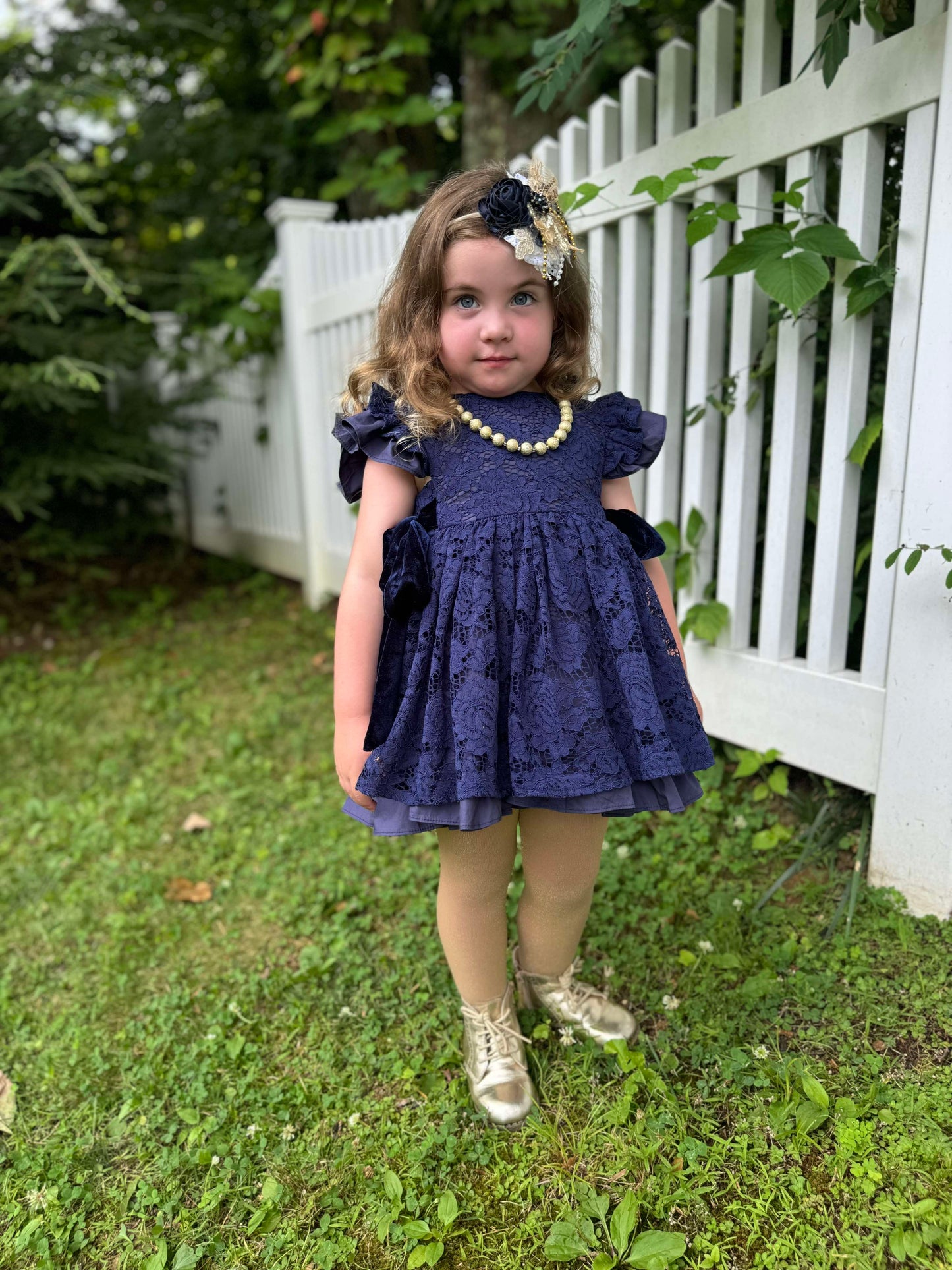 Ayalaโs Navy Floral Lace Pinafore Dress-READY TO SHIP