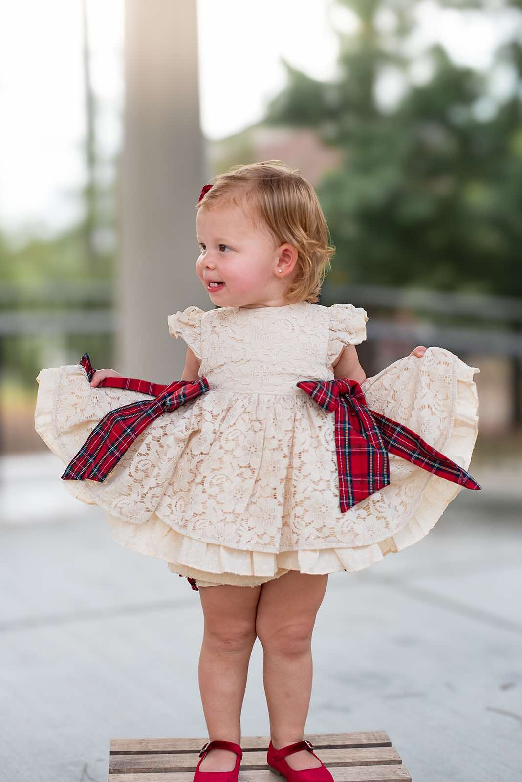 Abigail's Country Christmas lace pinafore - ready to ship
