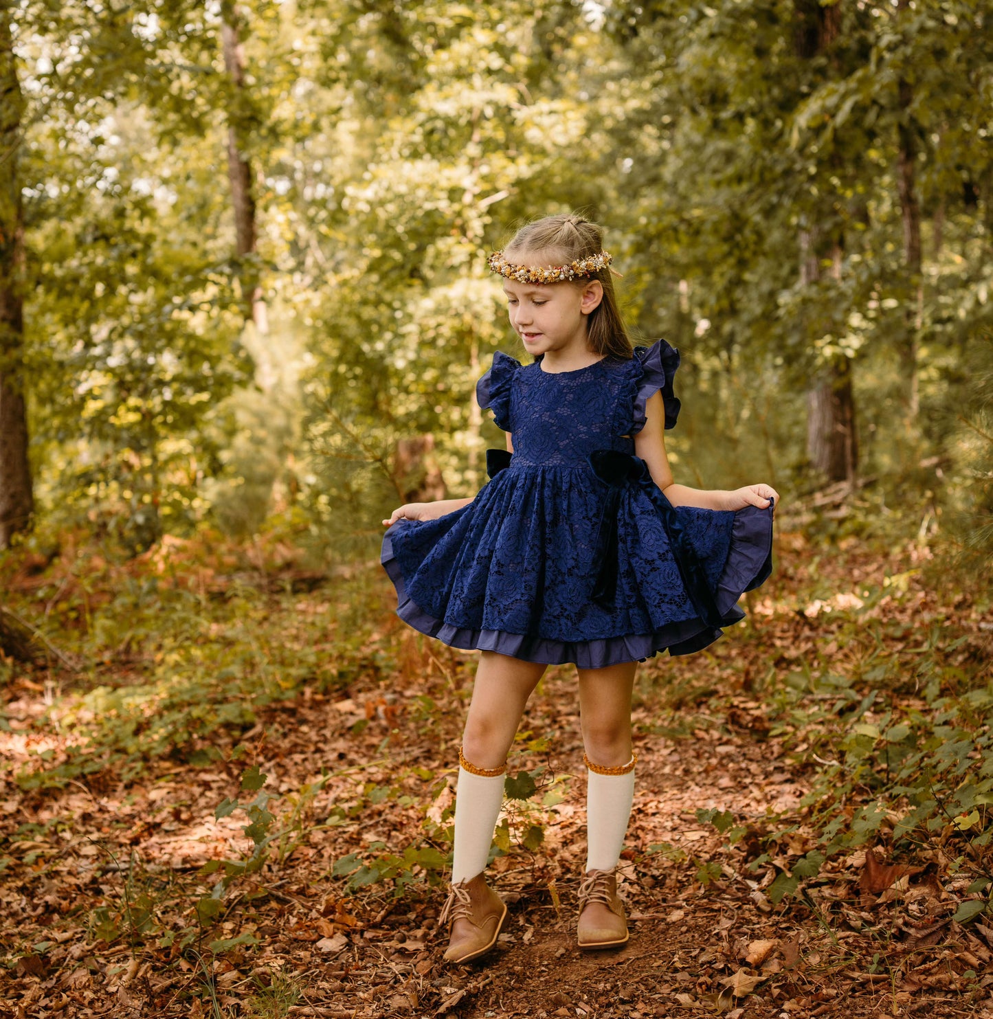 Ayalaโs Navy Floral Lace Pinafore Dress-READY TO SHIP