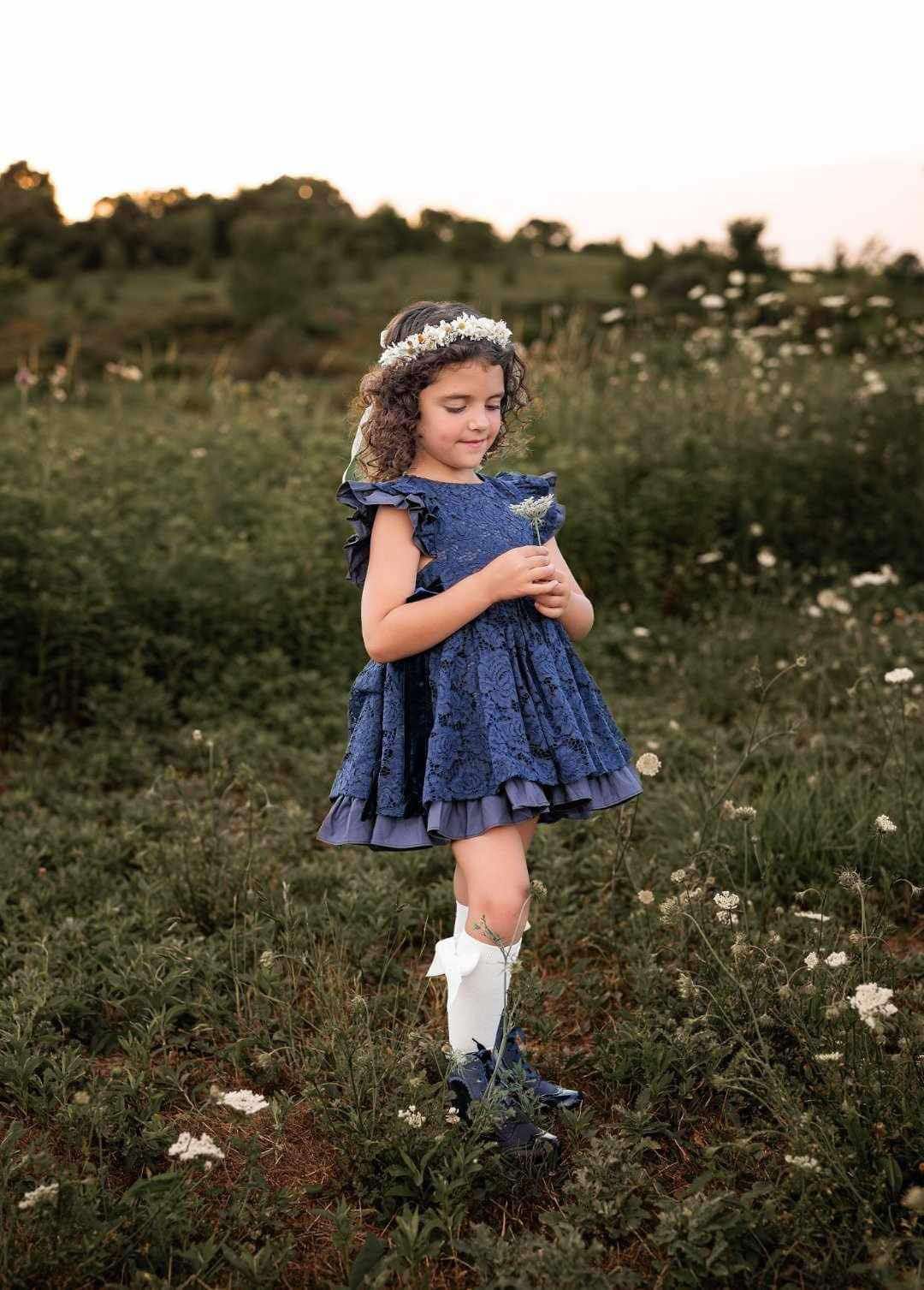 Ayalaโs Navy Floral Lace Pinafore Dress-READY TO SHIP
