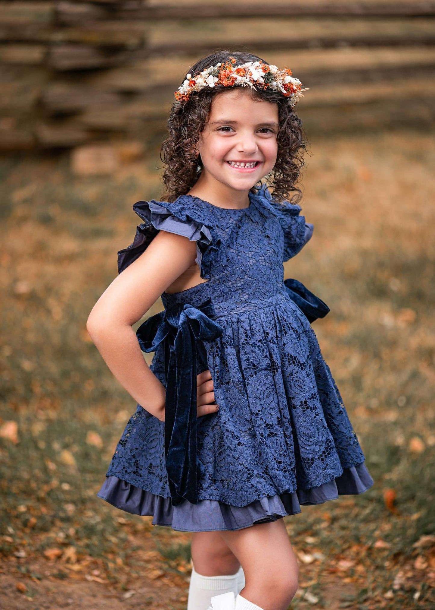 Ayalaโs Navy Floral Lace Pinafore Dress-READY TO SHIP