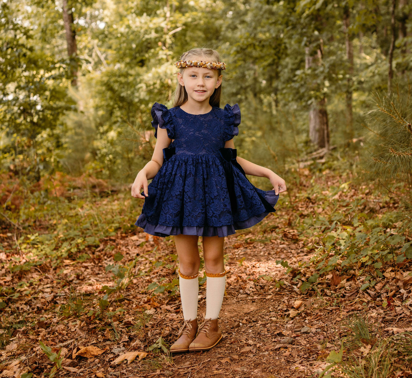 Ayalaโs Navy Floral Lace Pinafore Dress-READY TO SHIP
