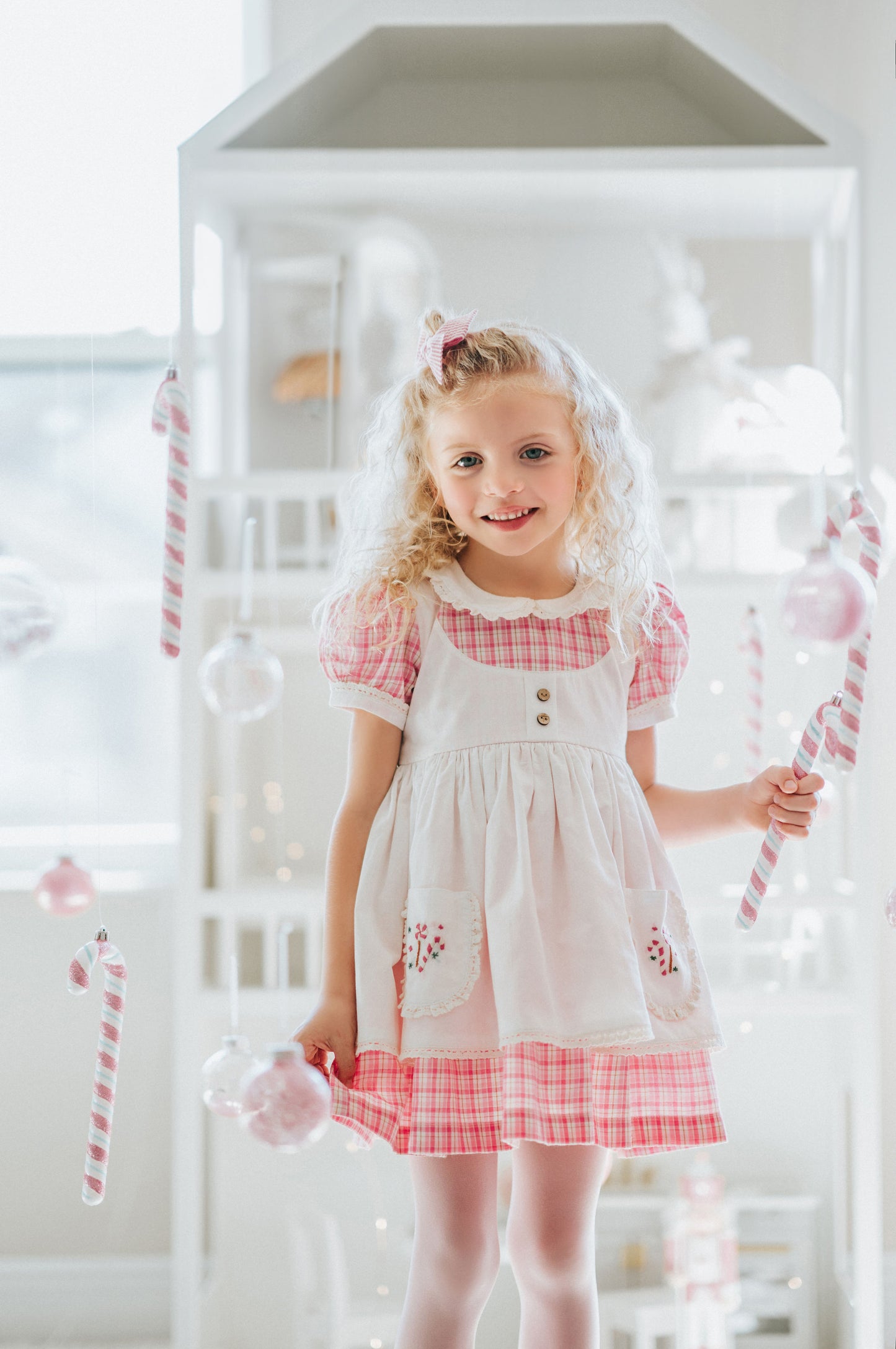 Vintage Pink Candy Cane Lane apron dress - PREORDER