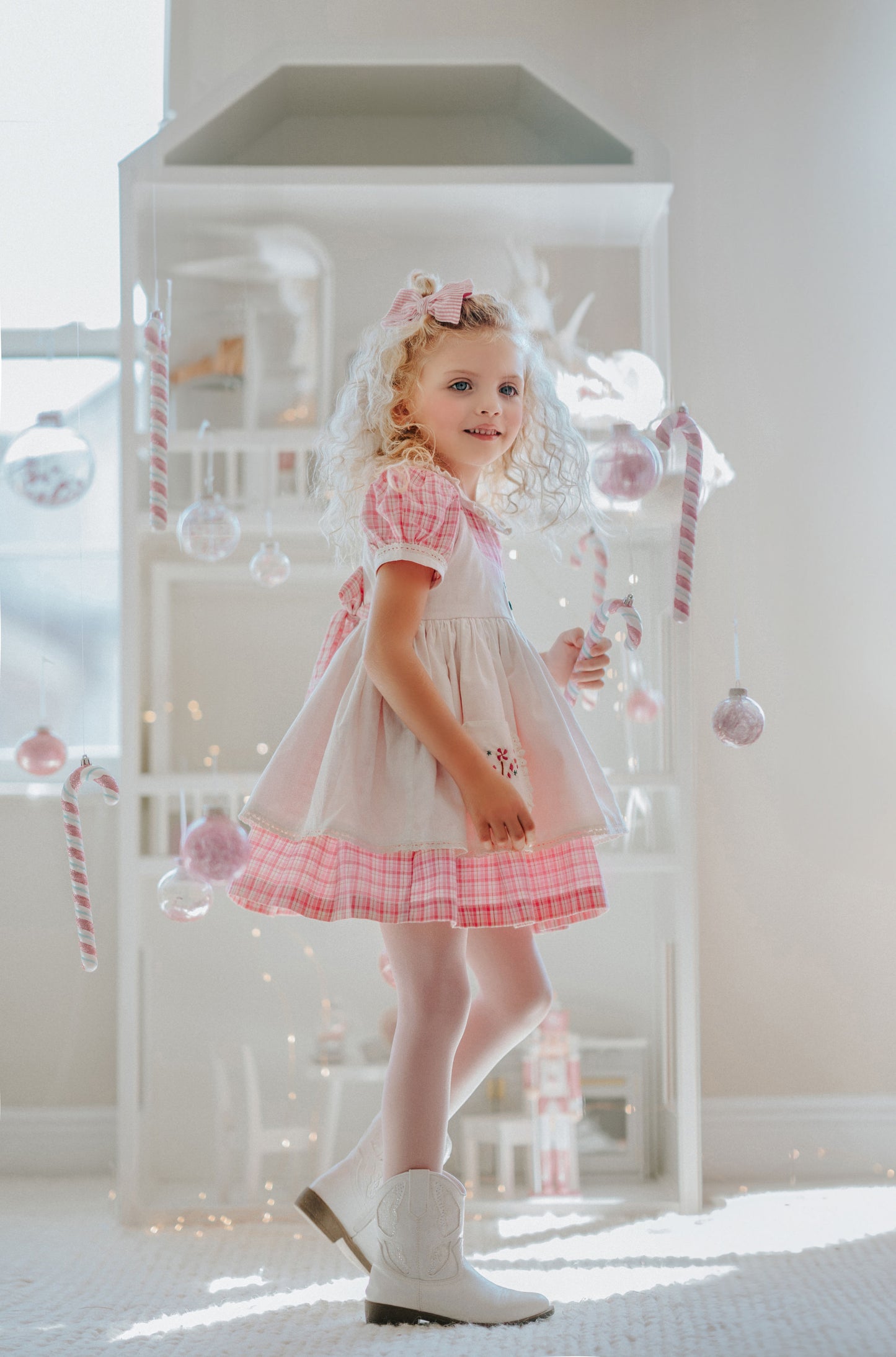 Vintage Pink Candy Cane Lane apron dress - PREORDER