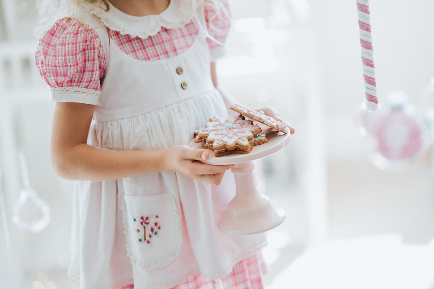 Vintage Pink Candy Cane Lane apron dress - PREORDER