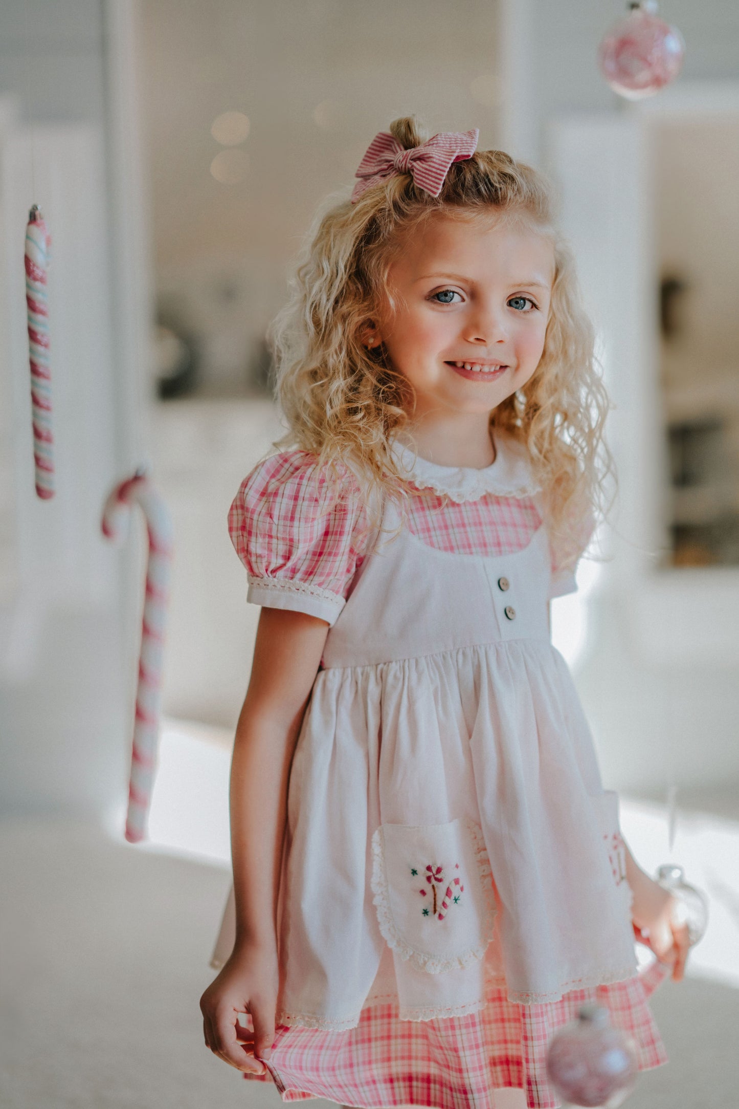 Vintage Pink Candy Cane Lane apron dress - PREORDER
