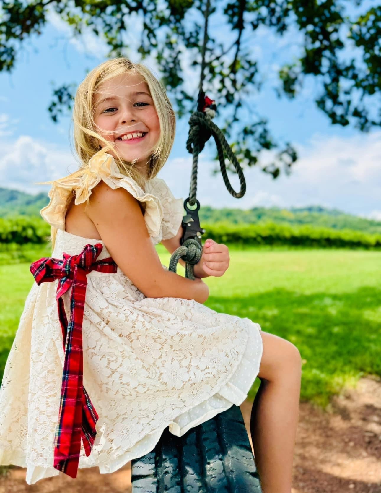 Abigail's Country Christmas lace pinafore - ready to ship