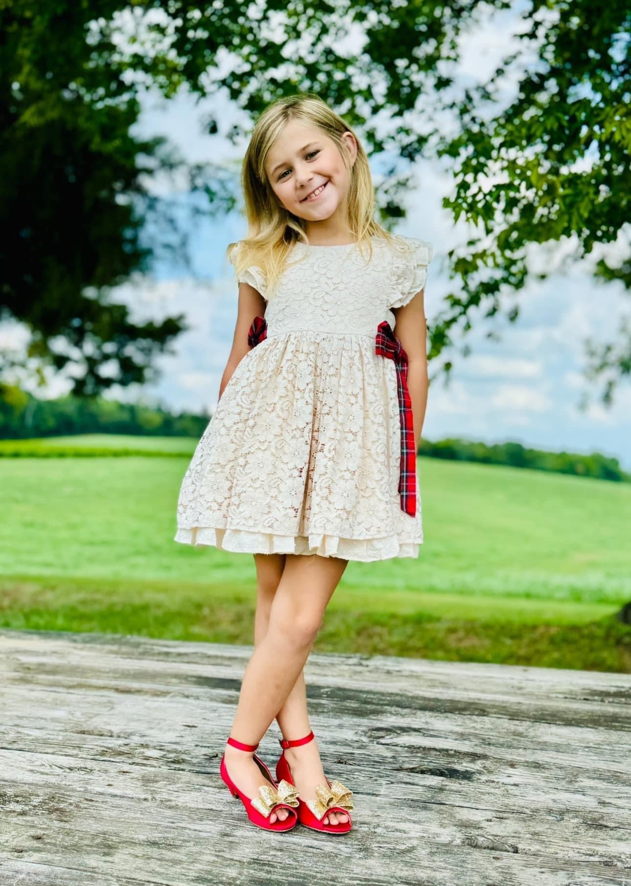 Abigail's Country Christmas lace pinafore - ready to ship