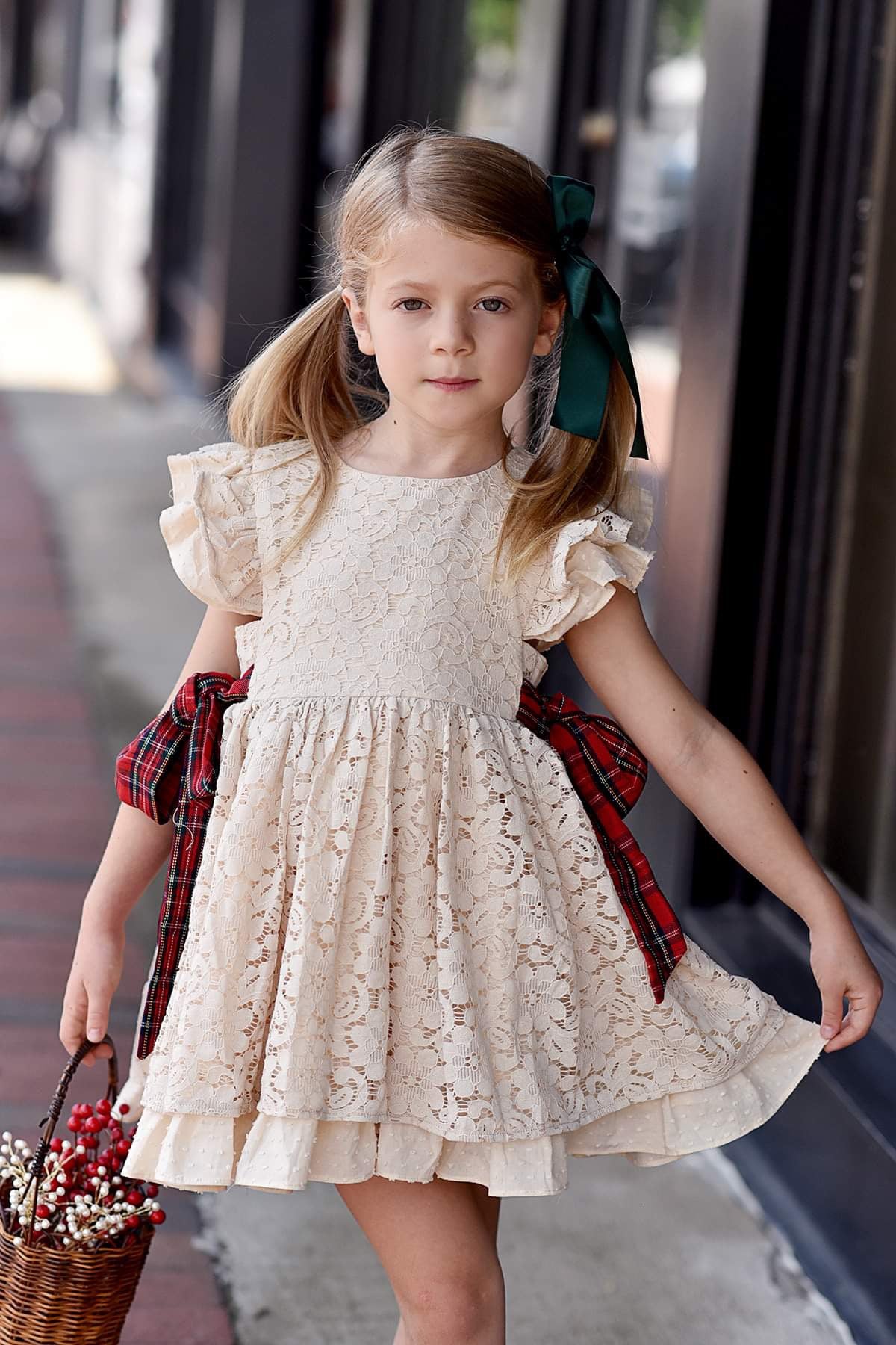 Abigail's Country Christmas lace pinafore - ready to ship