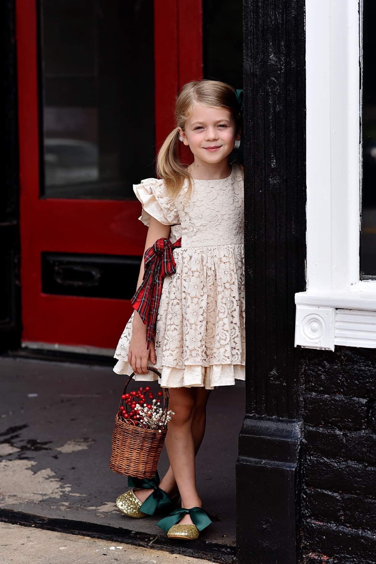 Abigail's Country Christmas lace pinafore - ready to ship