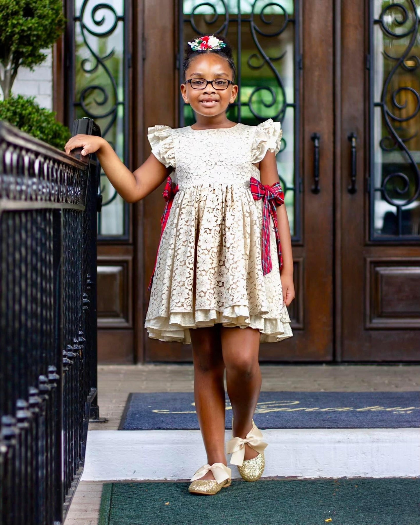 Abigail's Country Christmas lace pinafore - ready to ship