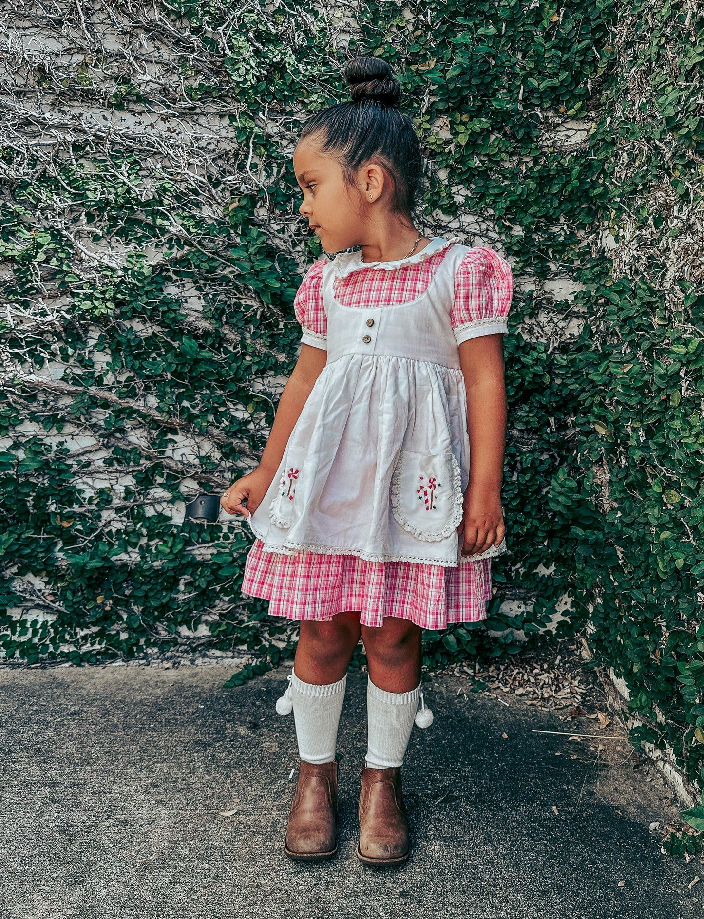 Vintage Pink Candy Cane Lane apron dress - PREORDER