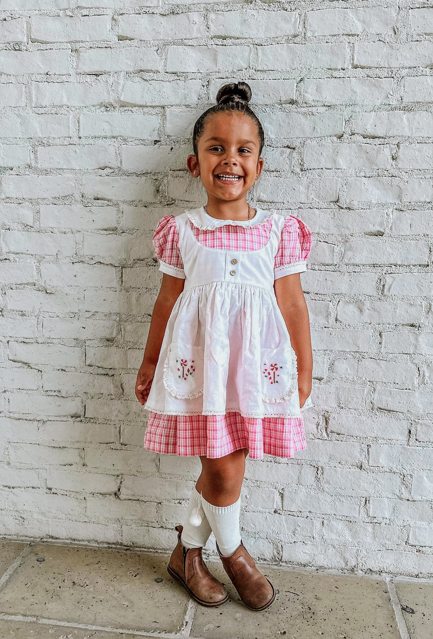 Vintage Pink Candy Cane Lane apron dress - PREORDER