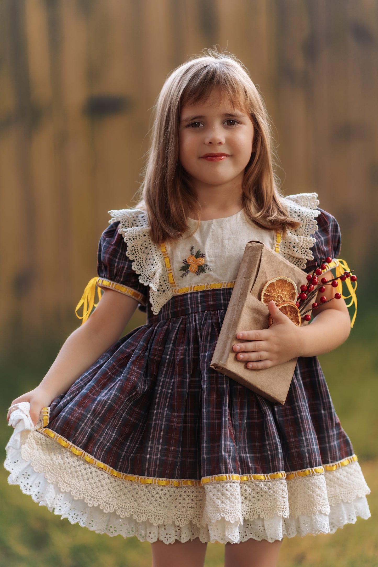 Juletide Vintage Citrus Dress and Blooms - PREORDER
