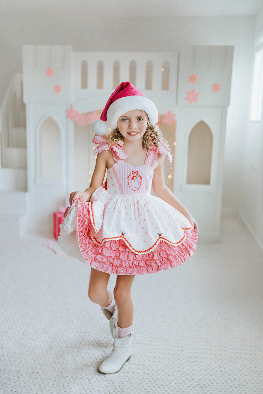 Pink Peppermint Santa Pettiskirt Dress - PREORDER
