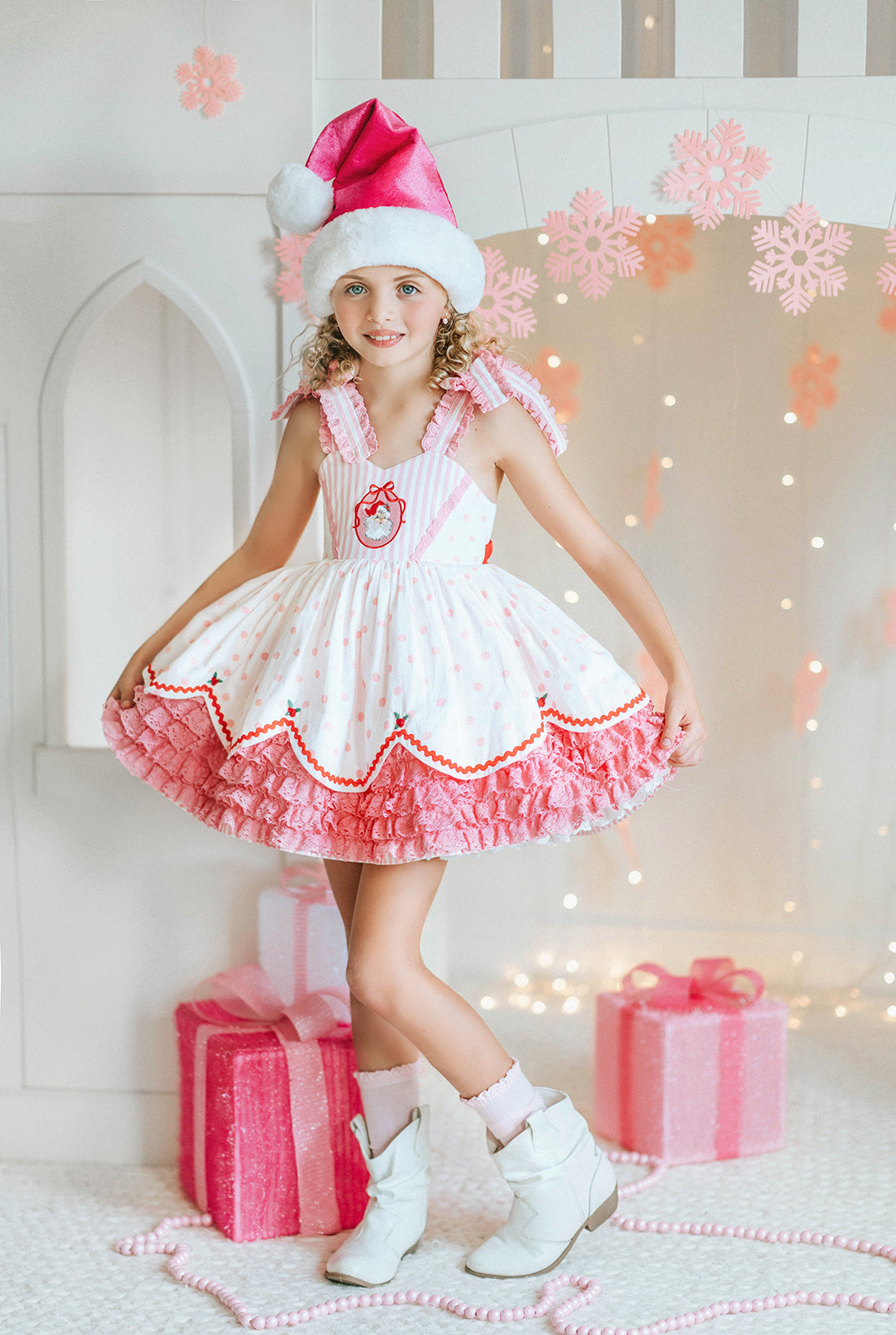 Pink Peppermint Santa Pettiskirt Dress - PREORDER