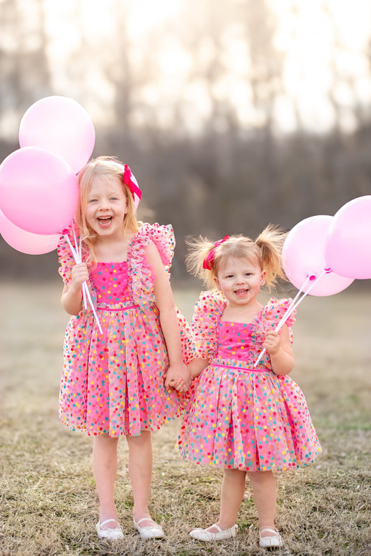 READY TO SHIP - Millie's Confetti Party Pink Dress - READY TO SHIP