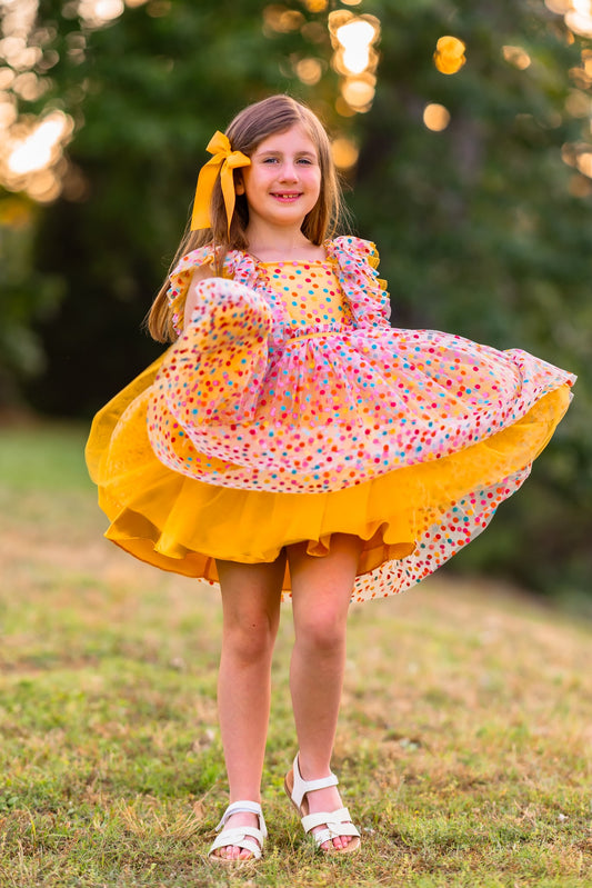 Millie's Yellow Confetti Party Dress - READY TO SHIP
